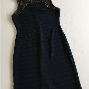 Adrianna Papell Navy Fitted Dress 6 Shutter Pleat